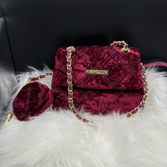 Betsey Johnson Handbags - Betsey Johnson Velvet Quilted Shoulder/crossbody Bag - Deep Red